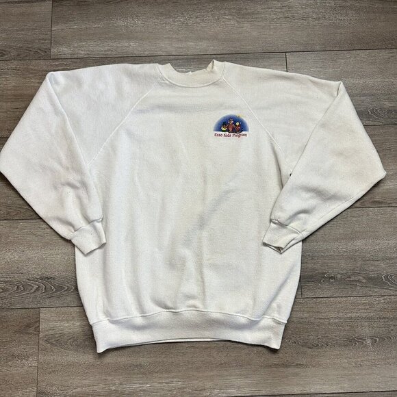 Vintage Esso Oil Crewneck Hanes Sweatshirt Esso Kids Program Size XL White - Picture 1 of 8